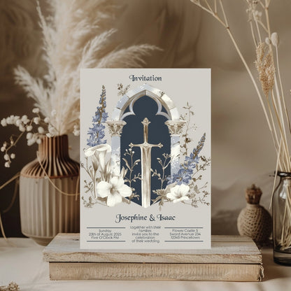 Medieval Gothic Floral Sword Wedding Invitation