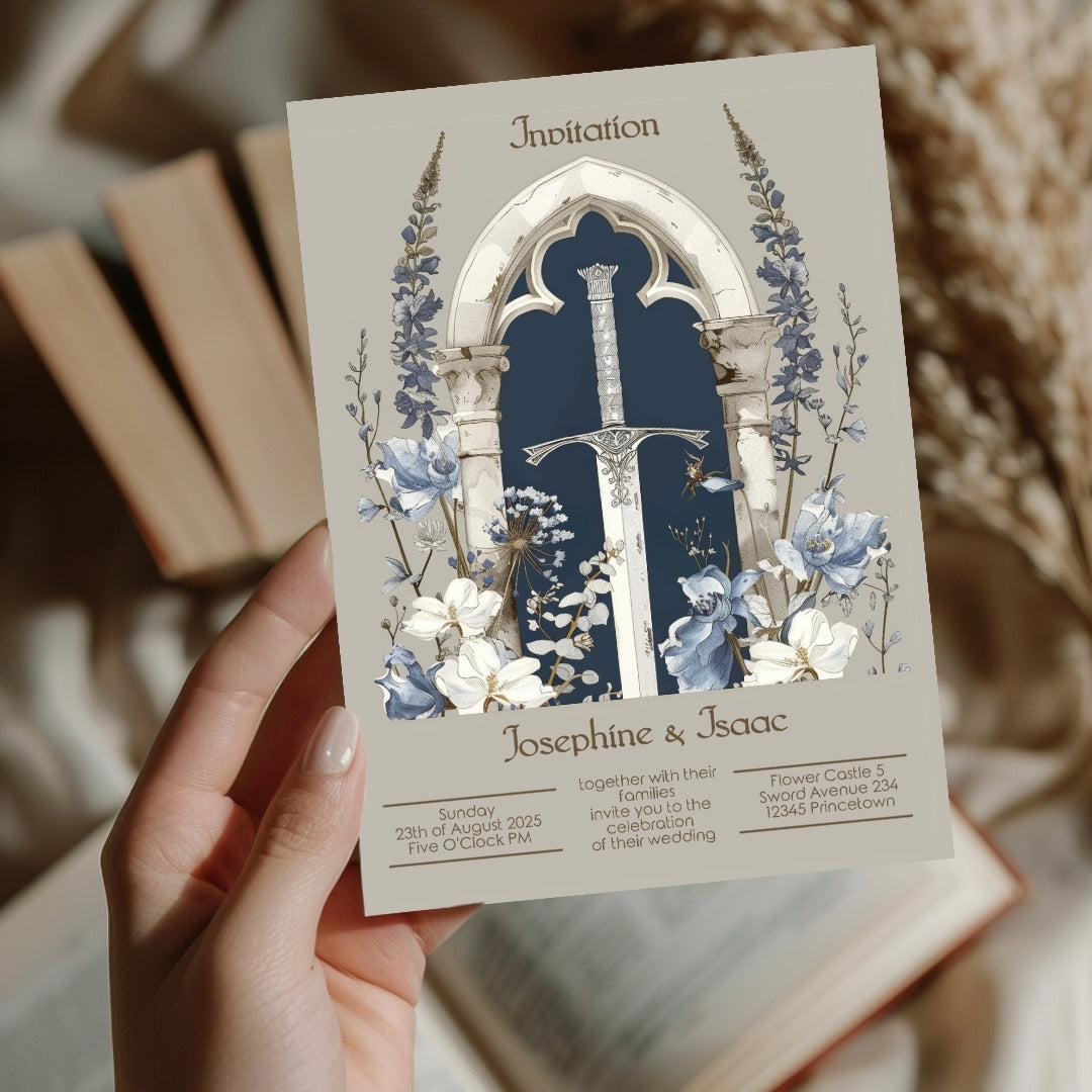 Vintage Gothic Floral Sword Wedding Invitation