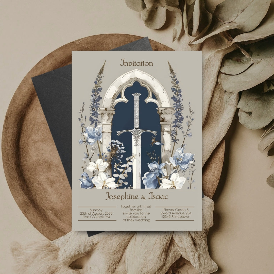 Vintage Gothic Floral Sword Wedding Invitation