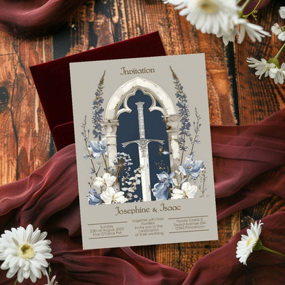 Vintage Gothic Floral Sword Wedding Invitation