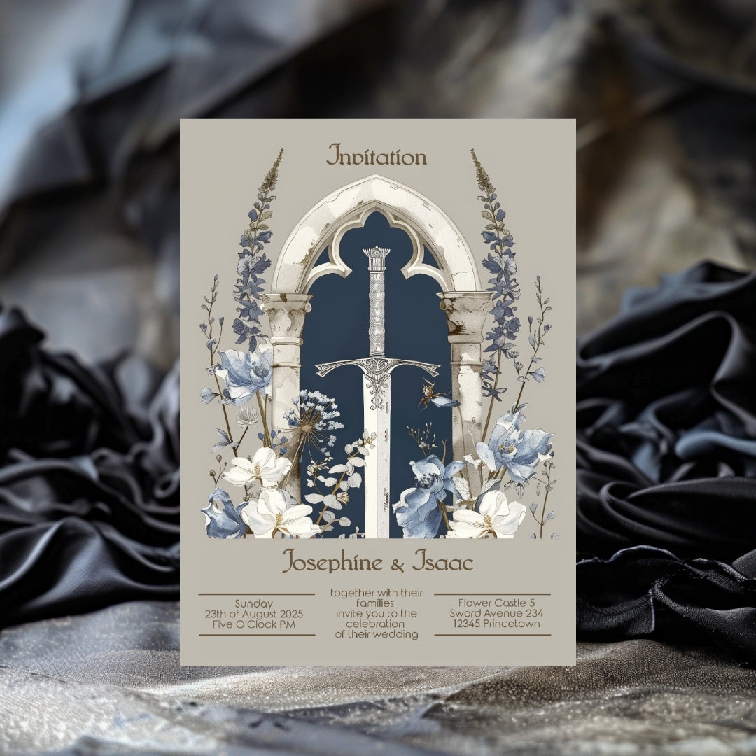 Vintage Gothic Floral Sword Wedding Invitation