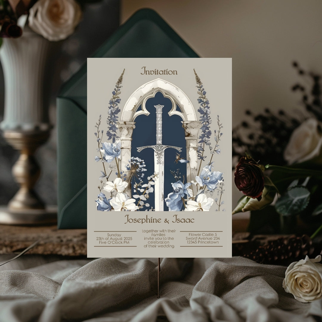 Vintage Gothic Floral Sword Wedding Invitation