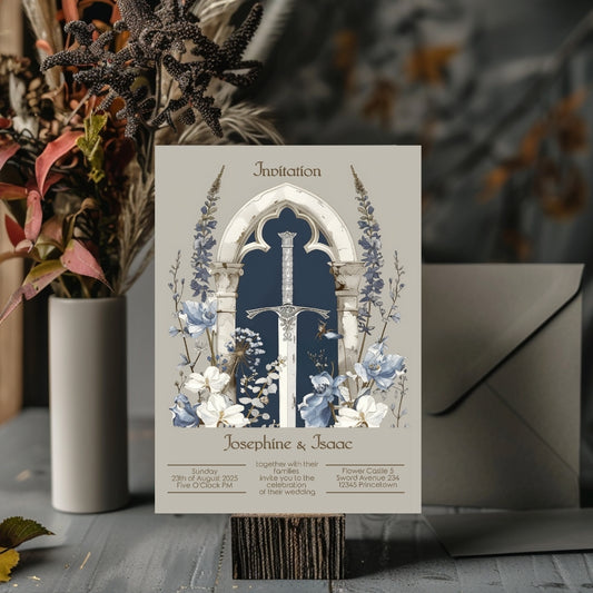 Vintage Gothic Floral Sword Wedding Invitation