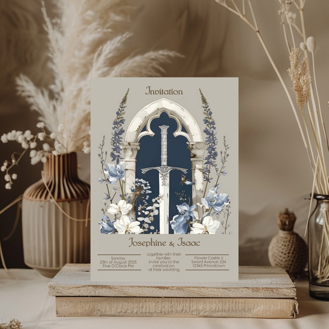 Vintage Gothic Floral Sword Wedding Invitation