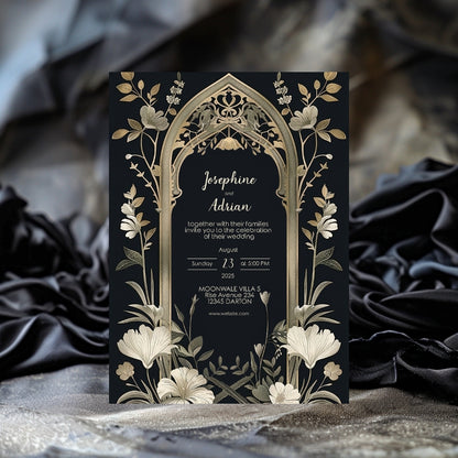 Vintage Gothic Greenery Wedding Invitation