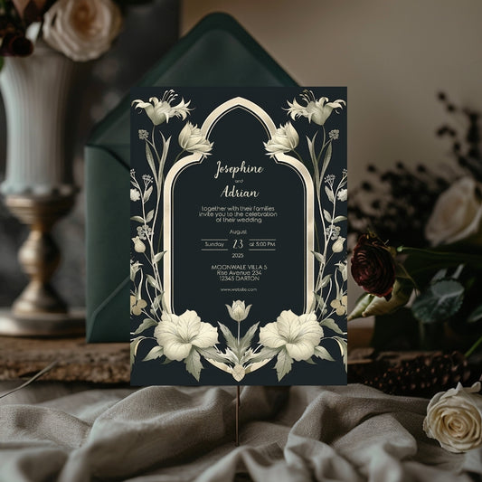 Vintage Greenery Gothic Frame Wedding Invitation