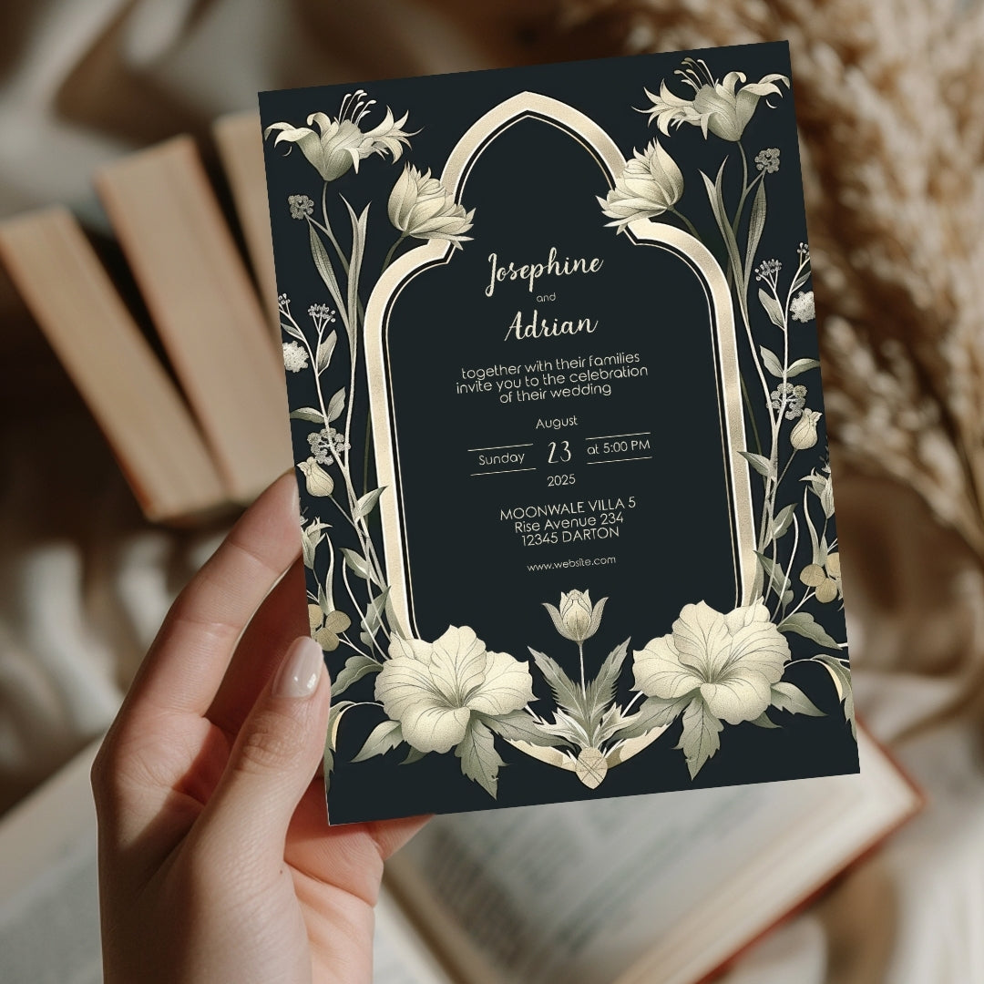 Vintage Greenery Gothic Frame Wedding Invitation