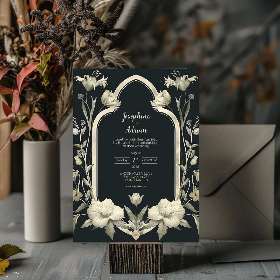 Vintage Greenery Gothic Frame Wedding Invitation