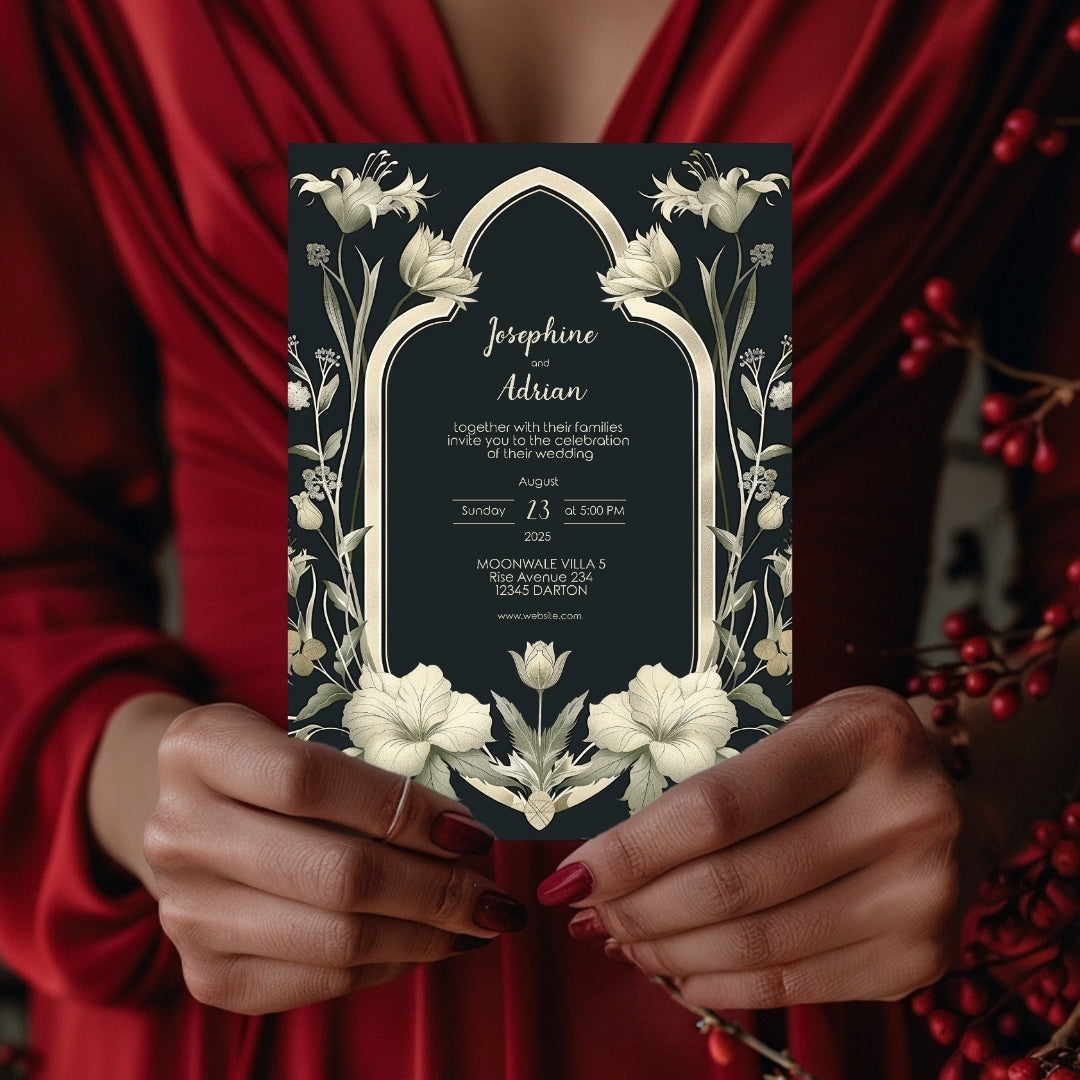 Vintage Greenery Gothic Frame Wedding Invitation