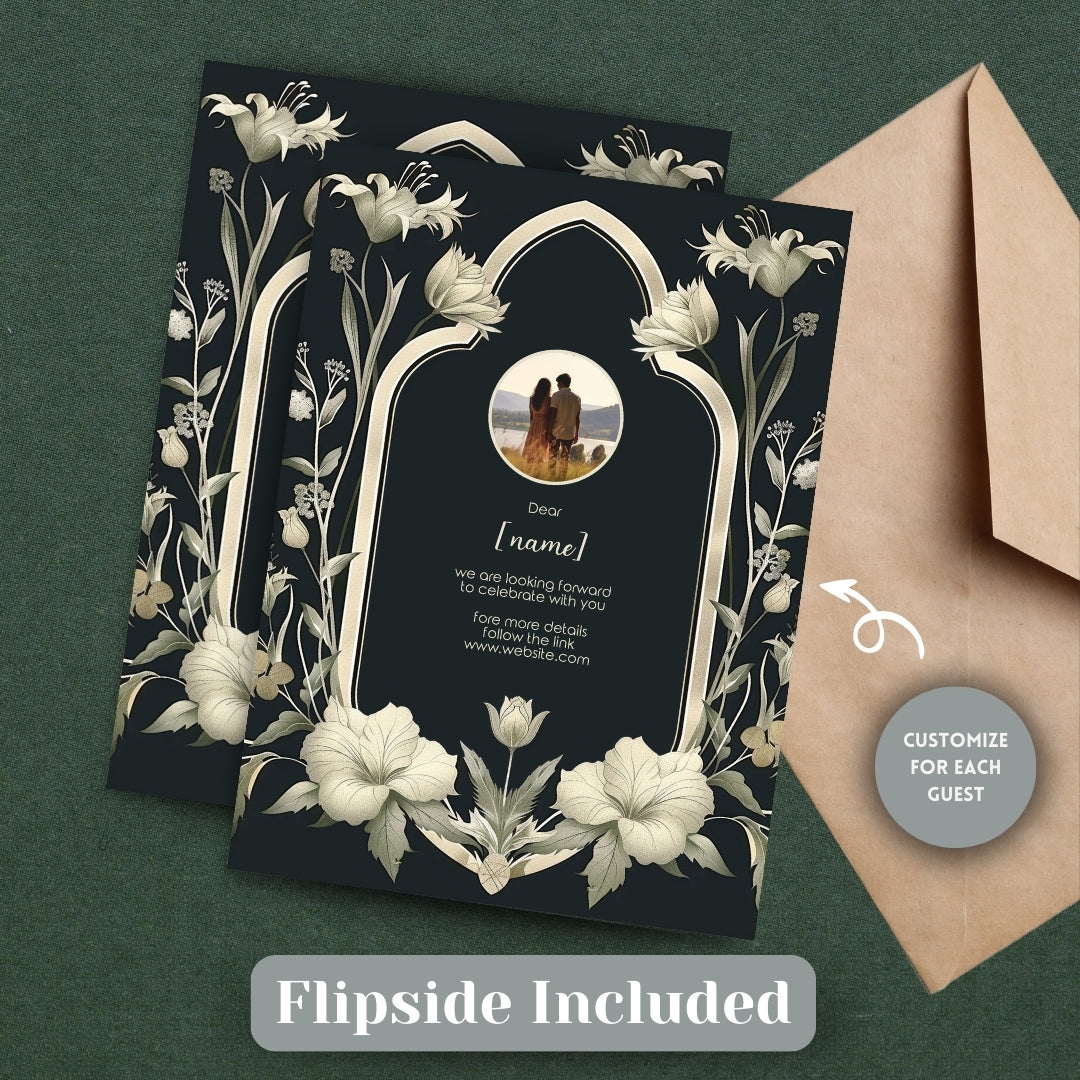 Vintage Greenery Gothic Frame Wedding Invitation