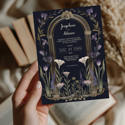 Vintage Floral Gothic Arch Wedding Invitation