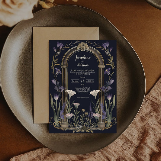 Vintage Floral Gothic Arch Wedding Invitation