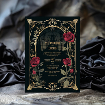 Classic Gothic Rose Castle Wedding Invitation