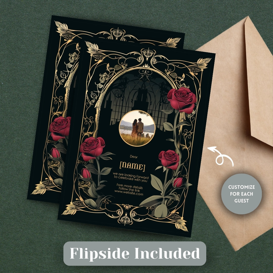 Classic Gothic Rose Castle Wedding Invitation