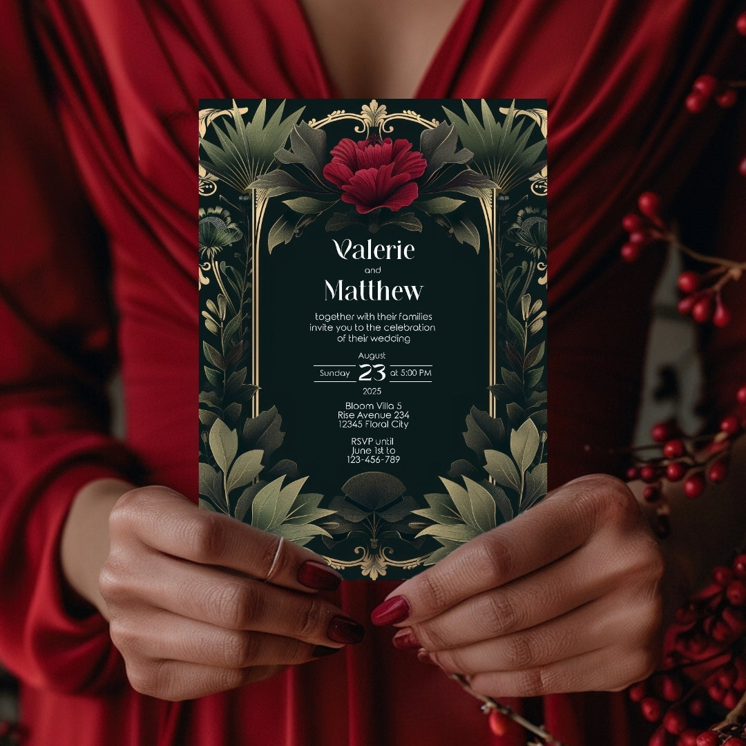 Red Rose Vintage Garden Arch Wedding Invitation