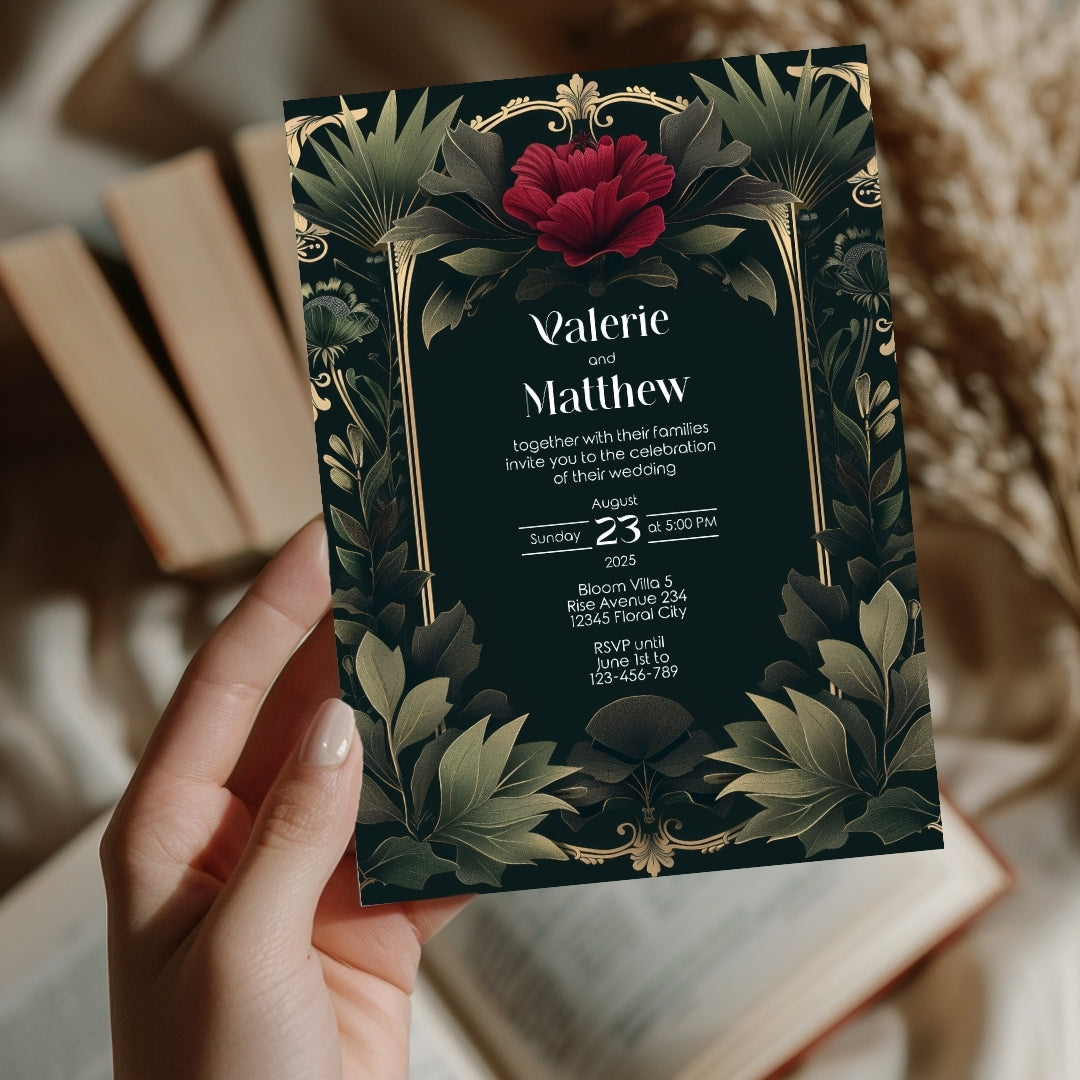 Red Rose Vintage Garden Arch Wedding Invitation