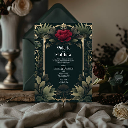 Red Rose Vintage Garden Arch Wedding Invitation