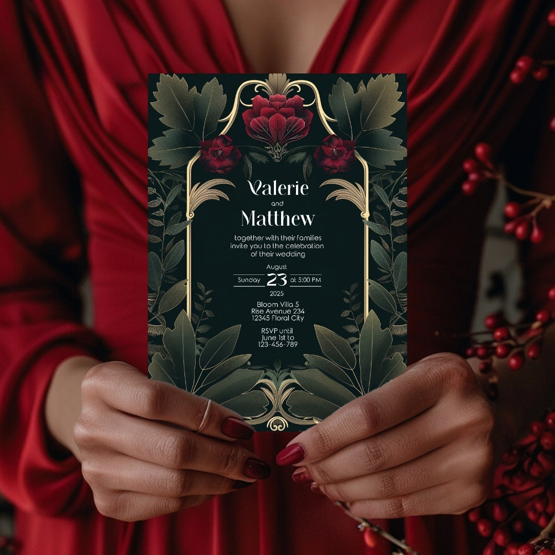 Vintage Red Rose Garden Wedding Invitation