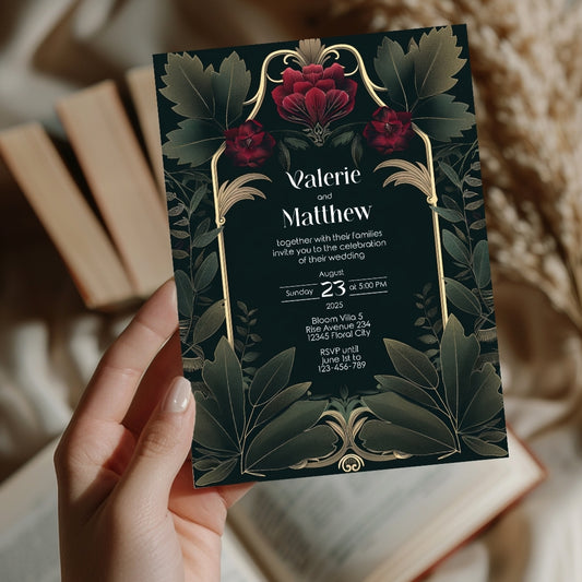 Vintage Red Rose Garden Wedding Invitation