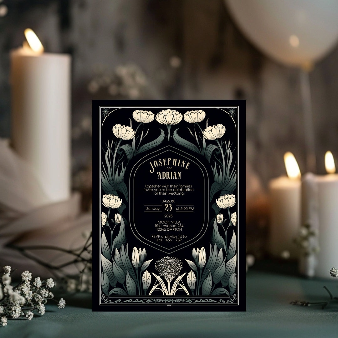 Mystical Greenery Gothic Wedding Invitation