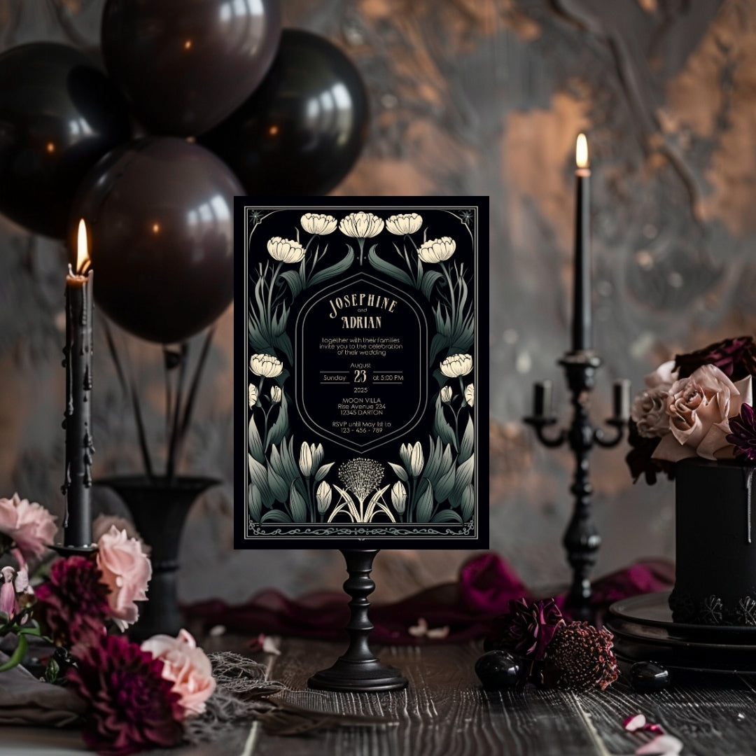 Mystical Greenery Gothic Wedding Invitation