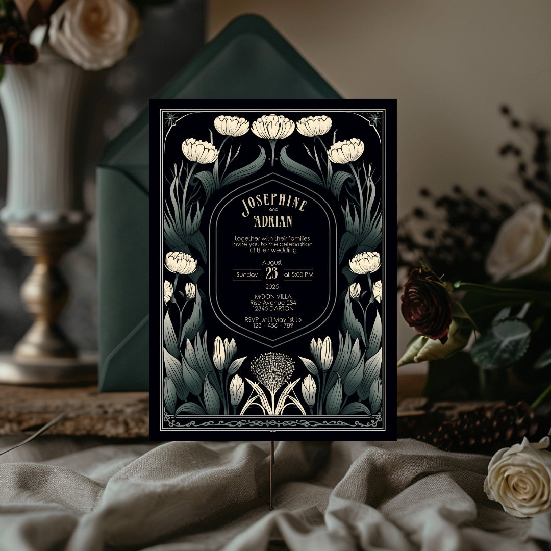 Mystical Greenery Gothic Wedding Invitation