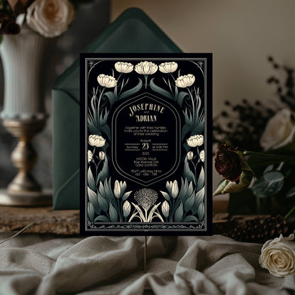 Mystical Greenery Gothic Wedding Invitation