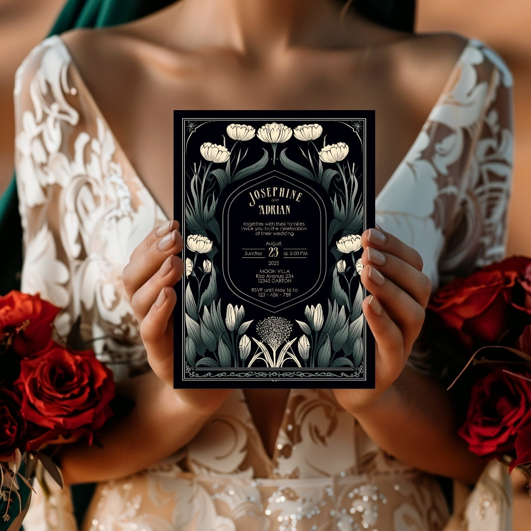 Mystical Greenery Gothic Wedding Invitation