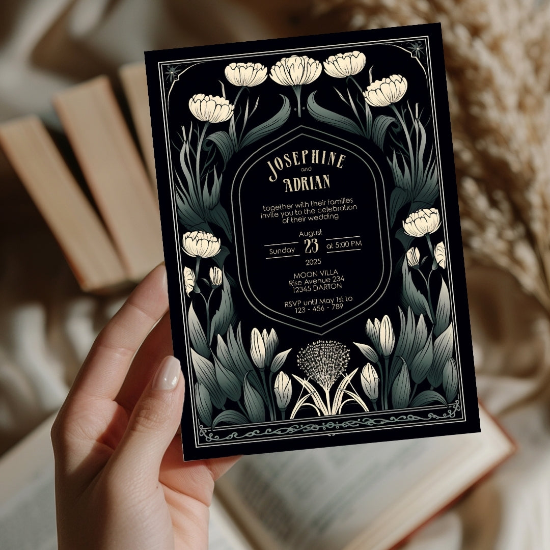 Mystical Greenery Gothic Wedding Invitation