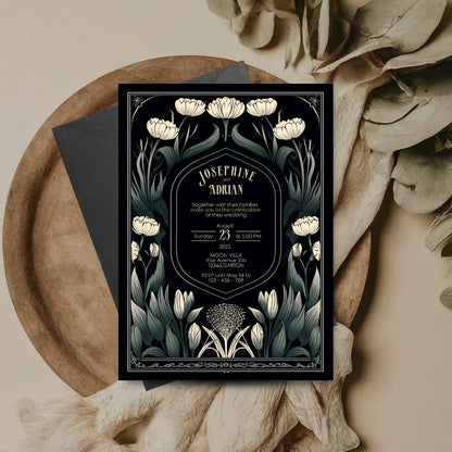 Mystical Greenery Gothic Wedding Invitation