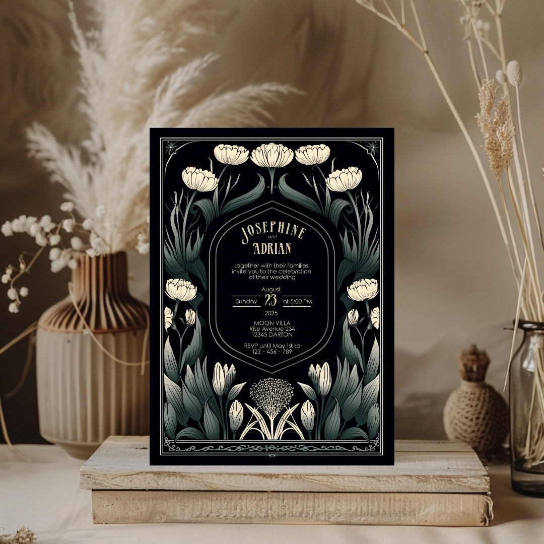 Mystical Greenery Gothic Wedding Invitation