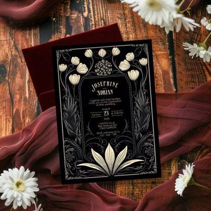 Mystical Floral Gothic Wedding Invitation