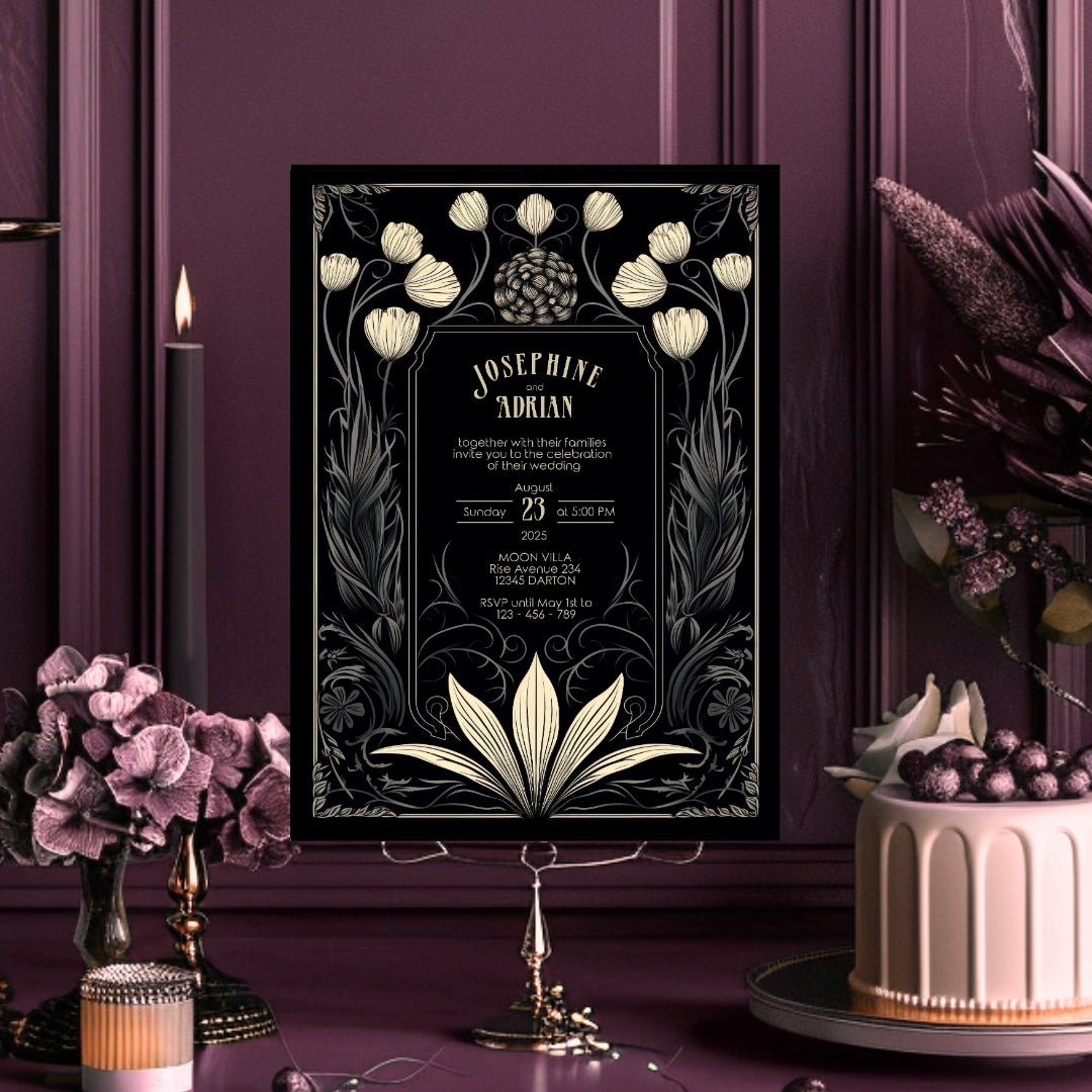 Mystical Floral Gothic Wedding Invitation