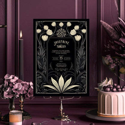 Mystical Floral Gothic Wedding Invitation