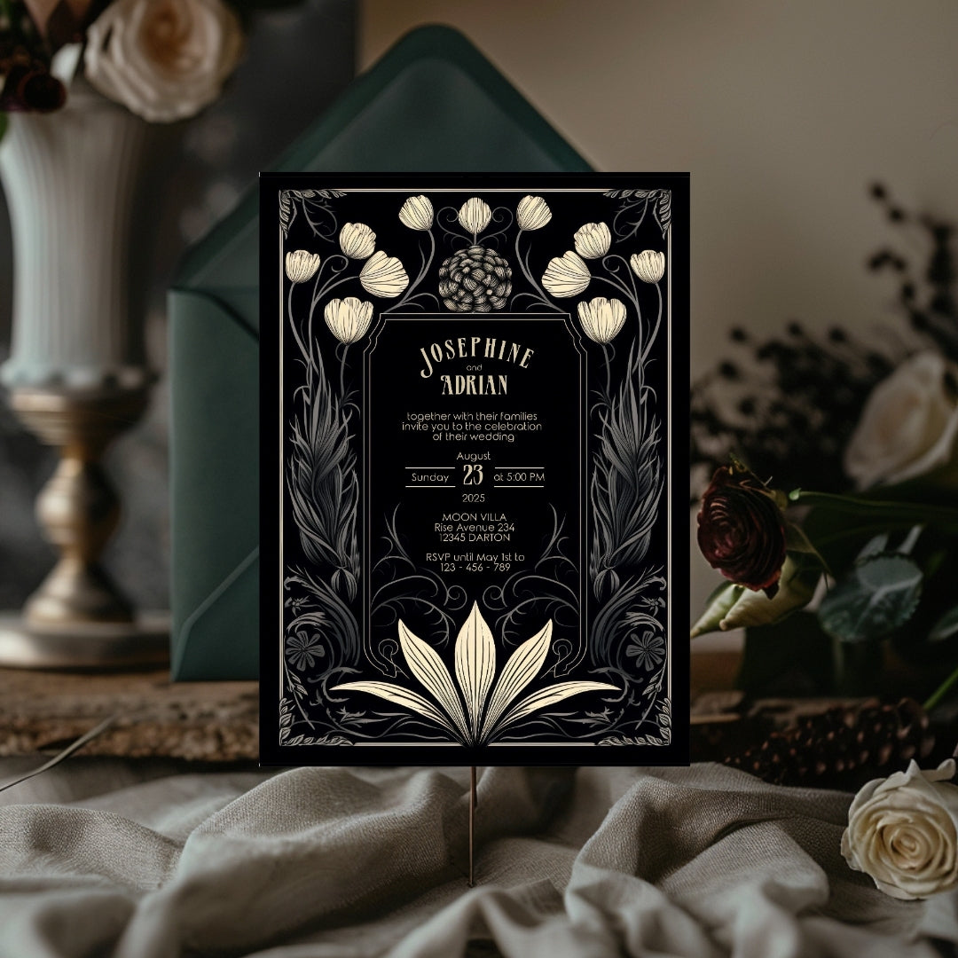 Mystical Floral Gothic Wedding Invitation