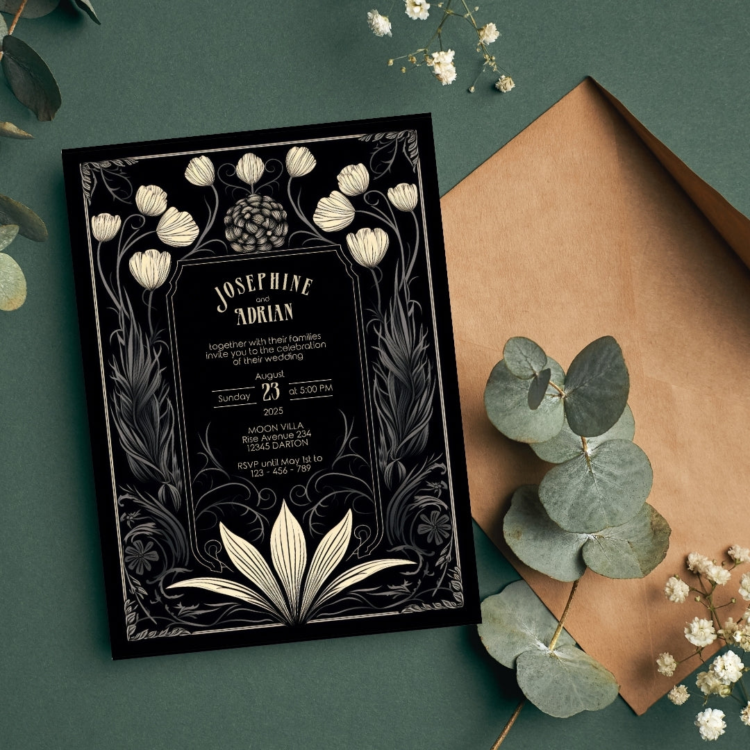 Mystical Floral Gothic Wedding Invitation