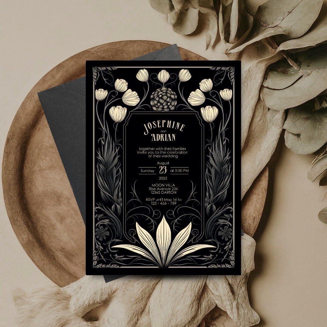 Mystical Floral Gothic Wedding Invitation