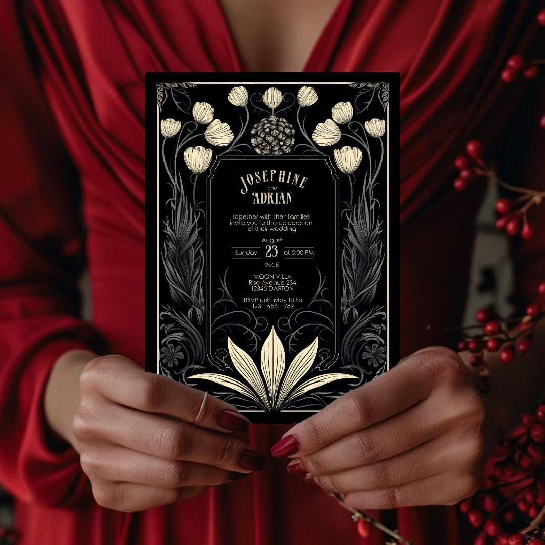 Mystical Floral Gothic Wedding Invitation