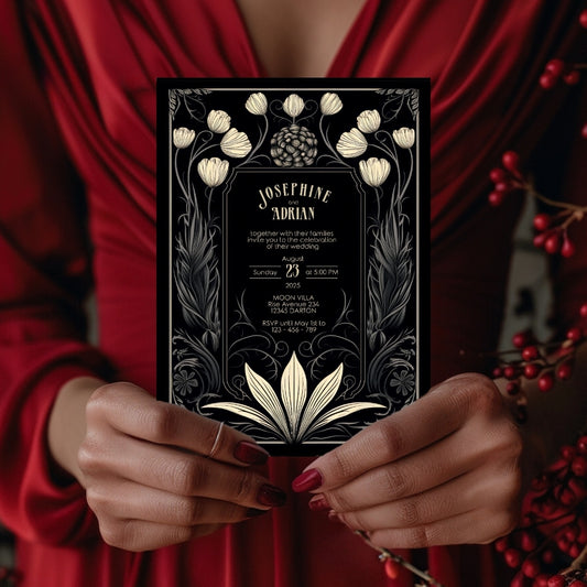 Mystical Floral Gothic Wedding Invitation