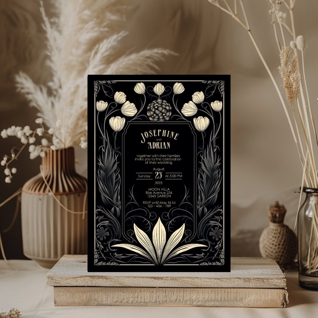 Mystical Floral Gothic Wedding Invitation