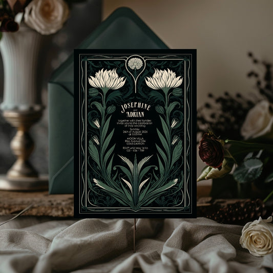 Green Mystical Floral GothicWedding  Invitation