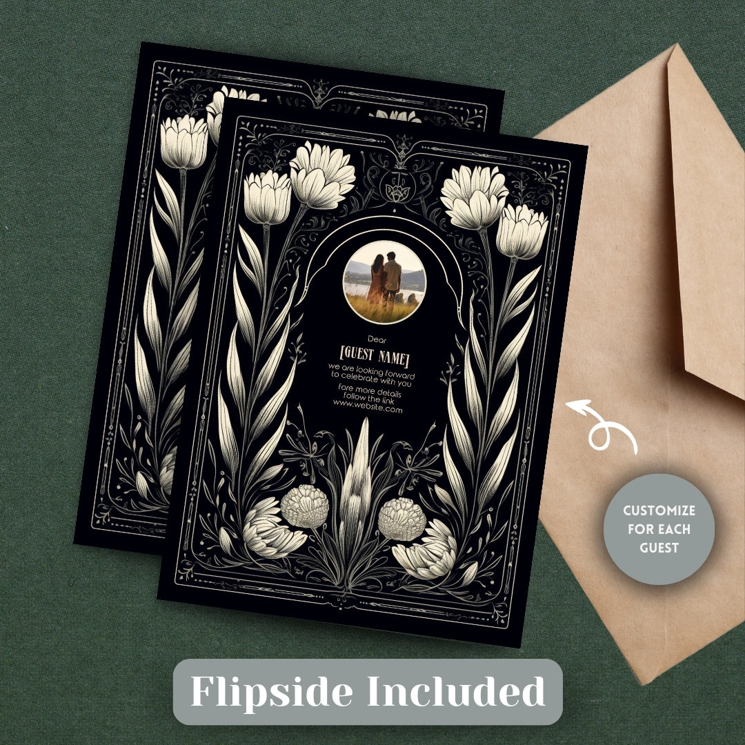 The backside of the Gothic invitation, featuring an optional personal image upload.