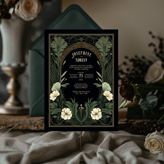 Gothic Greenery Arch Wedding Invitation