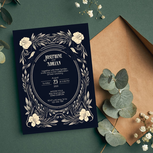 Floral Gothic Frame Wedding Invitation