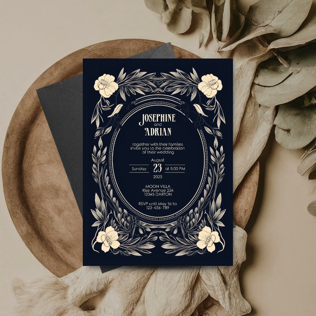 Floral Gothic Frame Wedding Invitation