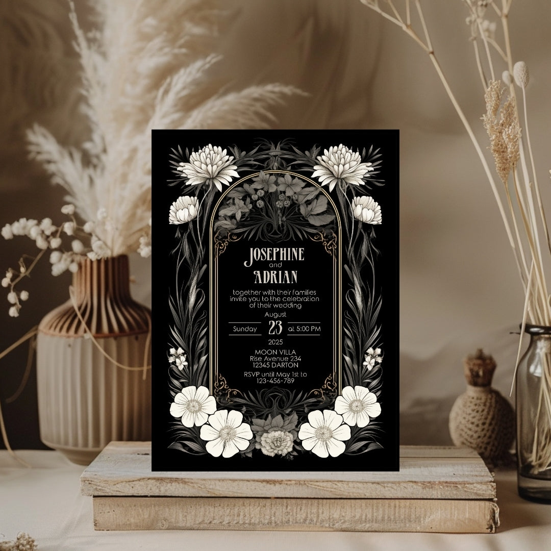 Romantic Gothic Wedding Invitation Set - 5x7 Invitation, 4x6 Details, 3.5.x5 RSVP