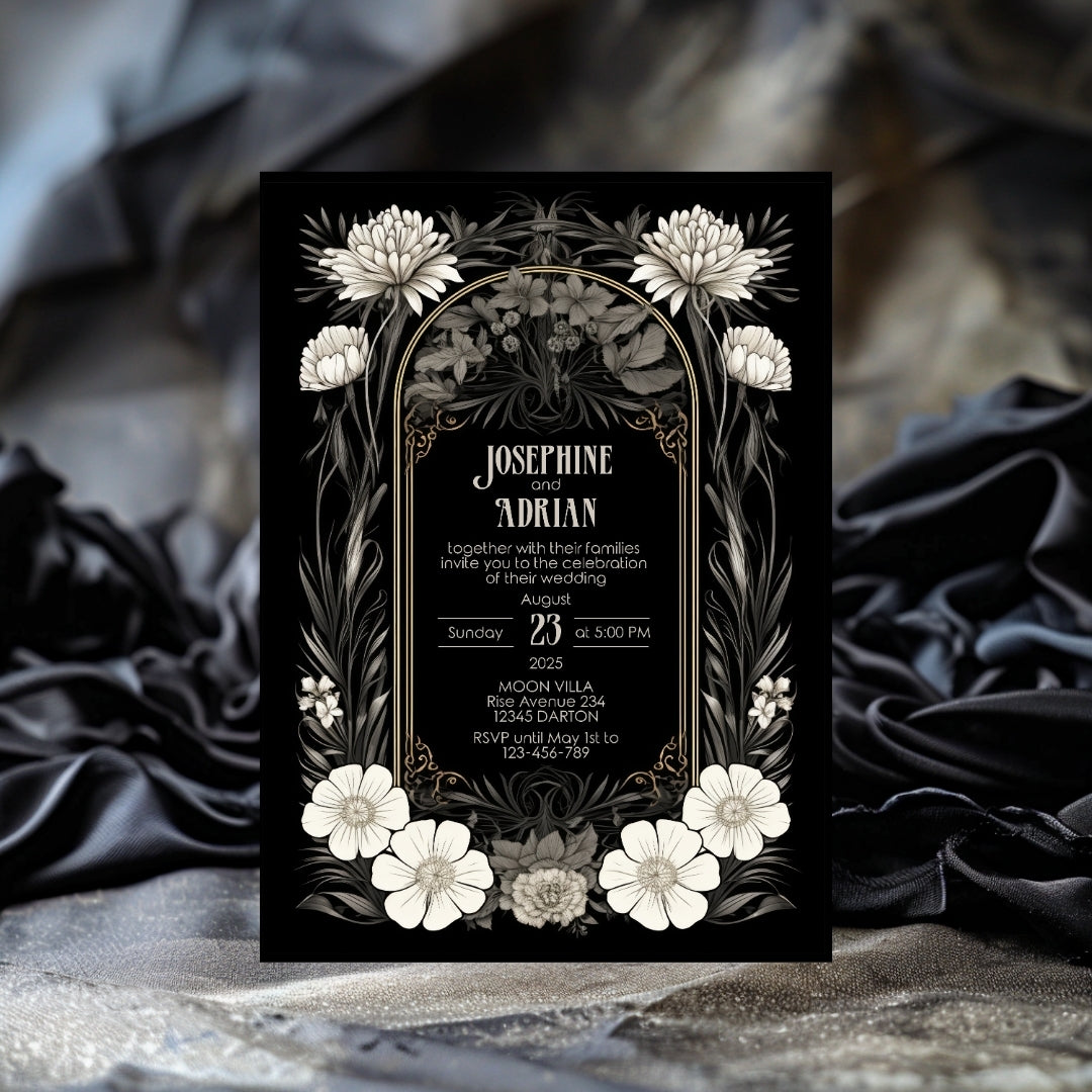 Romantic Gothic Wedding Invitation Set - 5x7 Invitation, 4x6 Details, 3.5.x5 RSVP