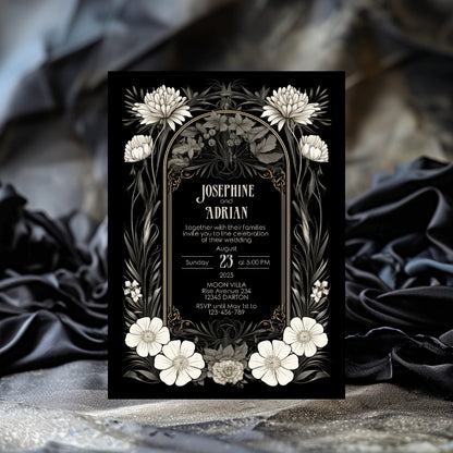 Romantic Gothic Wedding Invitation Set - 5x7 Invitation, 4x6 Details, 3.5.x5 RSVP