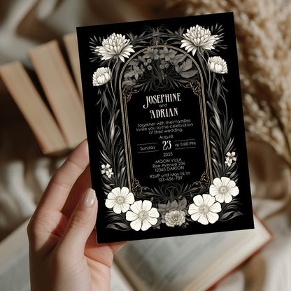 Romantic Gothic Wedding Invitation Set - 5x7 Invitation, 4x6 Details, 3.5.x5 RSVP