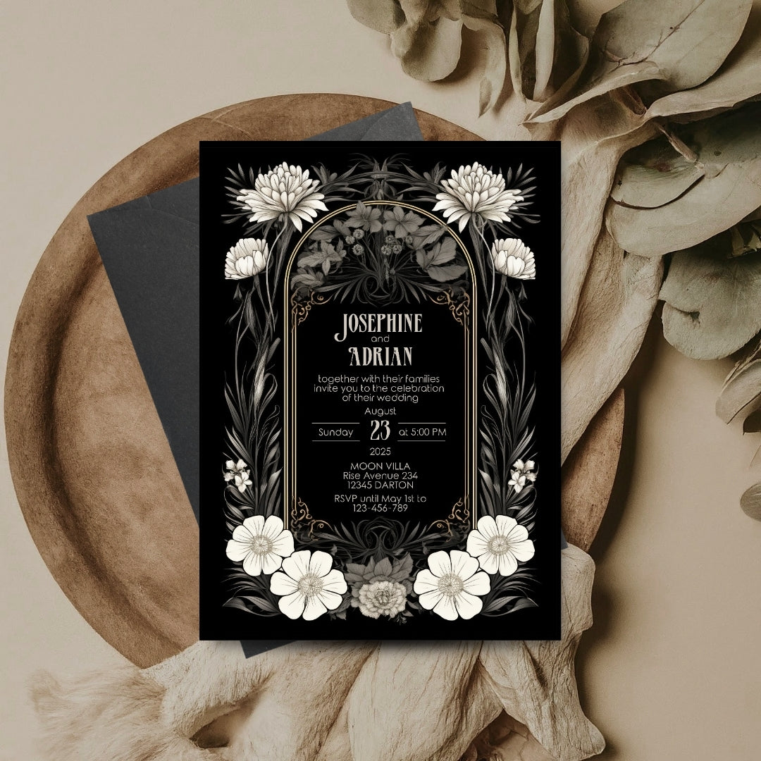 Gothic Art Deco Wedding Invitation